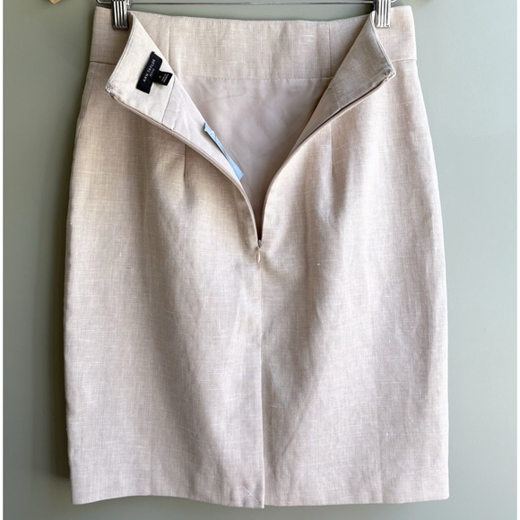 Ann Taylor Linen Blend Pencil Skirt Beige Khaki Lined Work Office Career 2P - Picture 5 of 11